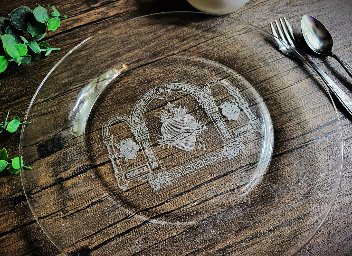 Three Hearts of the Holy Family Engraved Plate - 10.5 In.