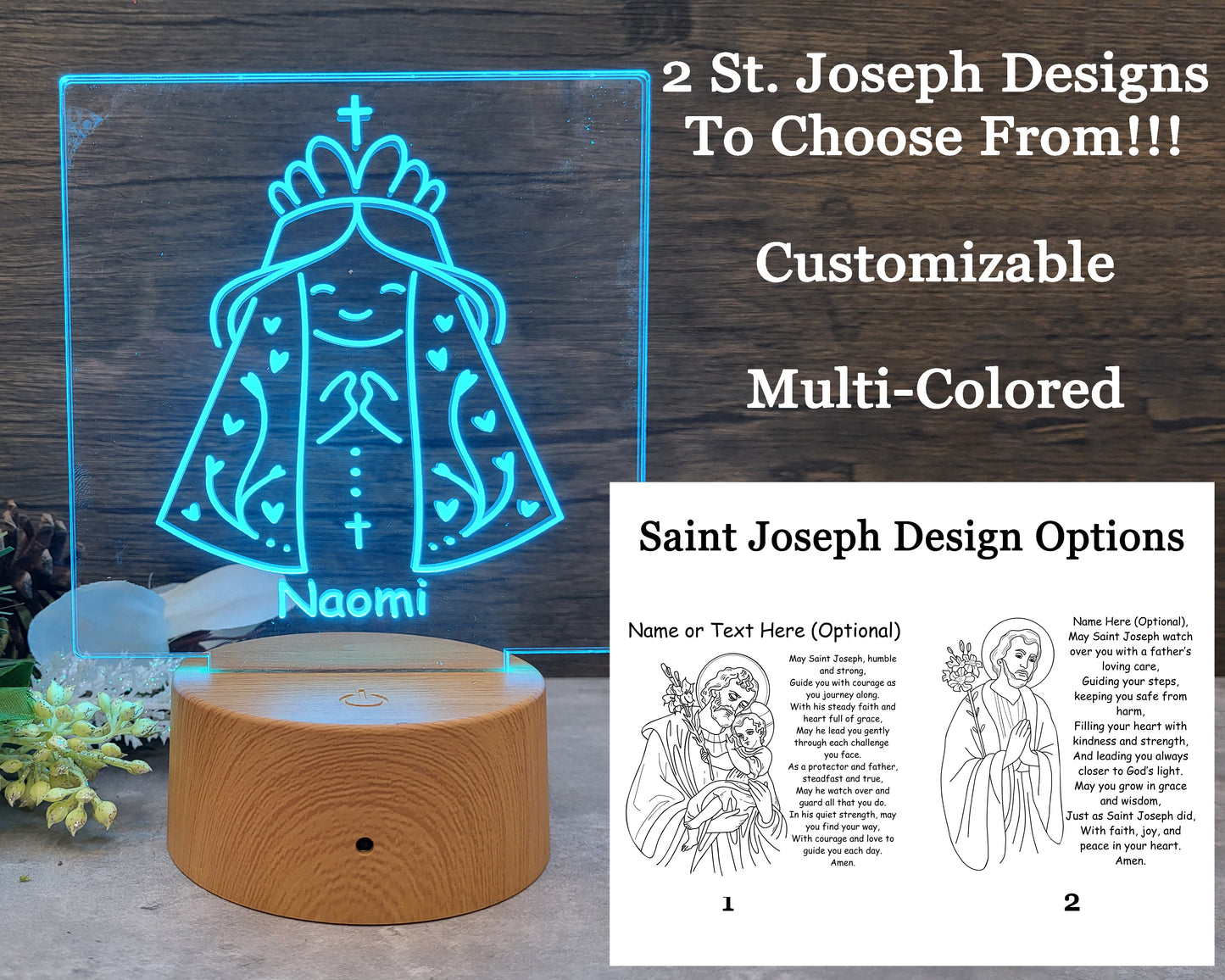 Engraved Night Light - Customizable Saint Joseph Designs