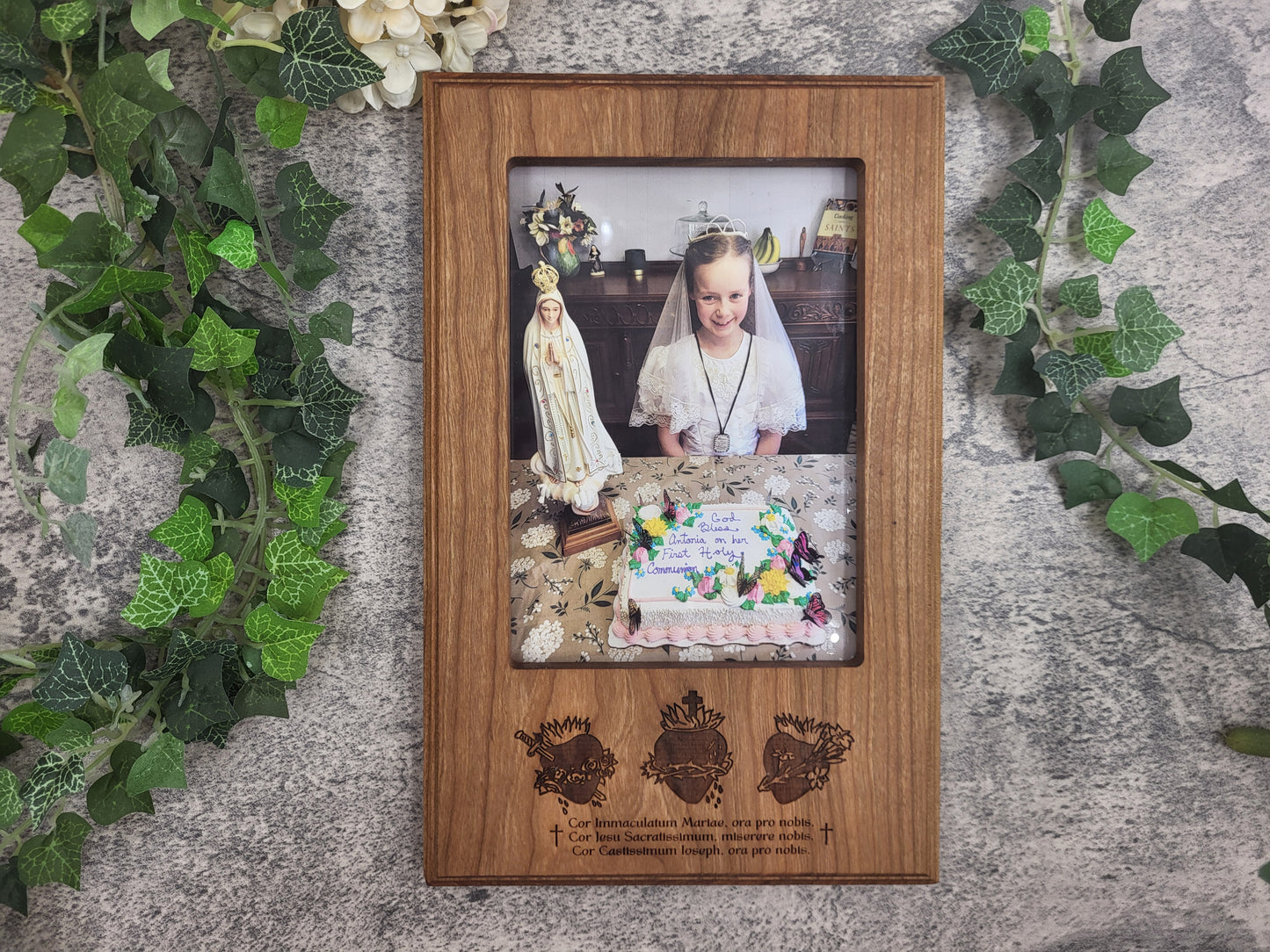 Sacred Hearts Picture Frame – Handcrafted Cherry Wood 5x7 Frame