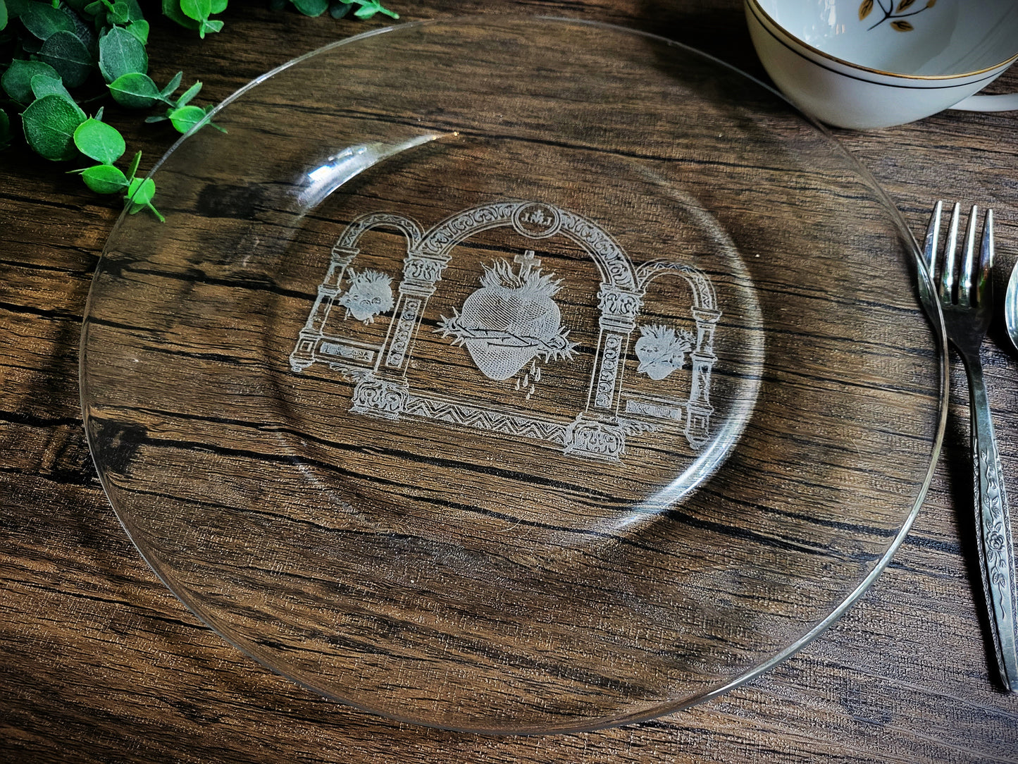 Three Hearts of the Holy Family Engraved Plate - 10.5 In.