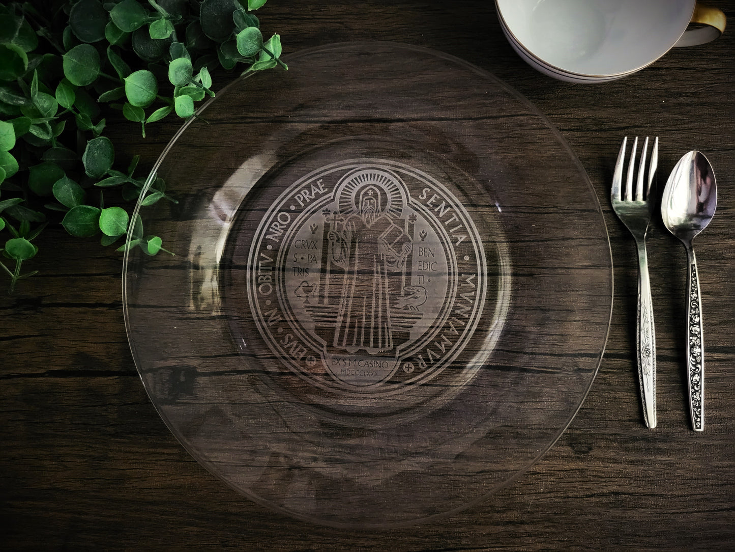 Saint Benedict Medal Front-Side Engraved Plate - 10.5 In.