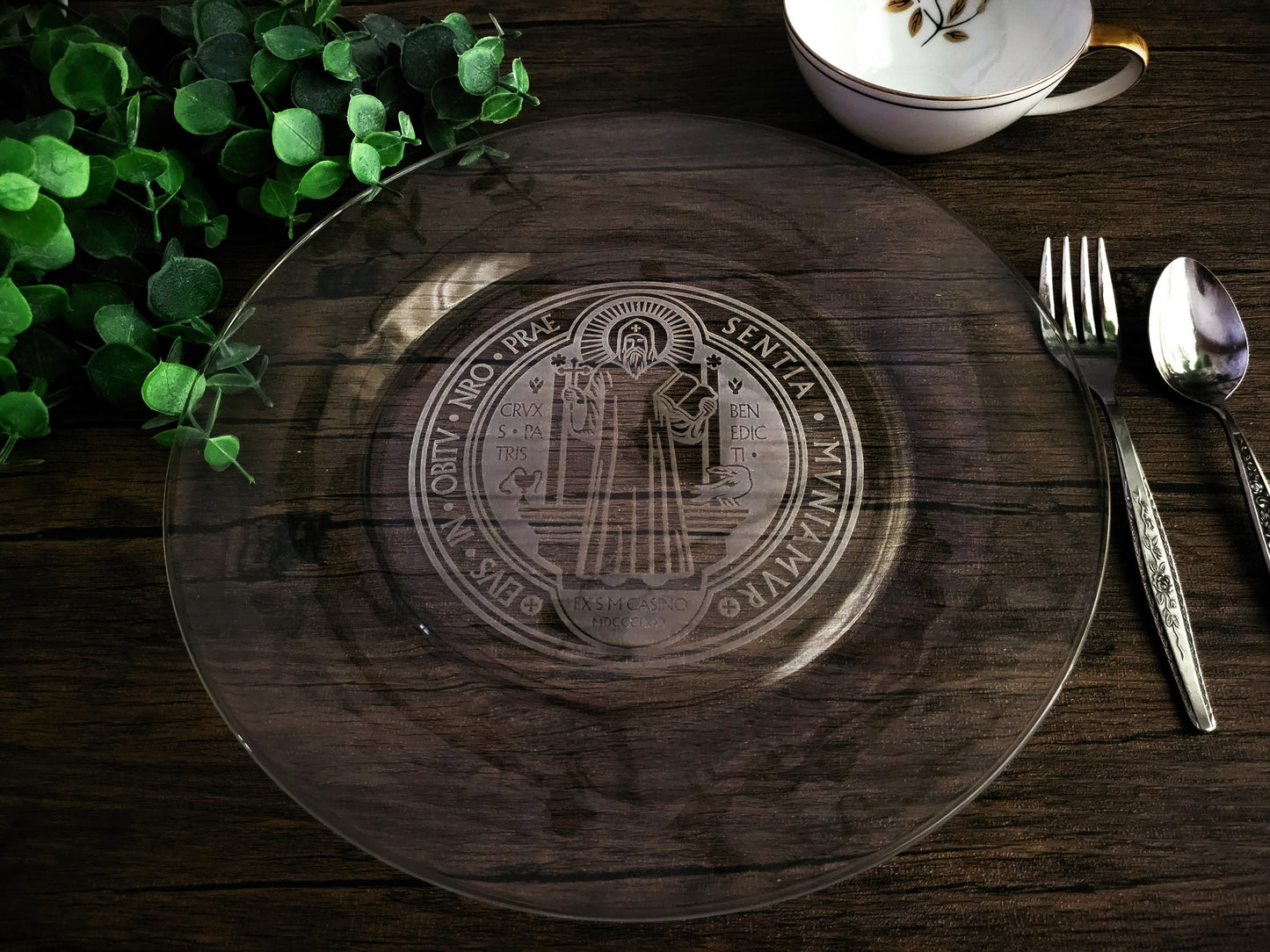 Saint Benedict Medal Front-Side Engraved Plate - 10.5 In.