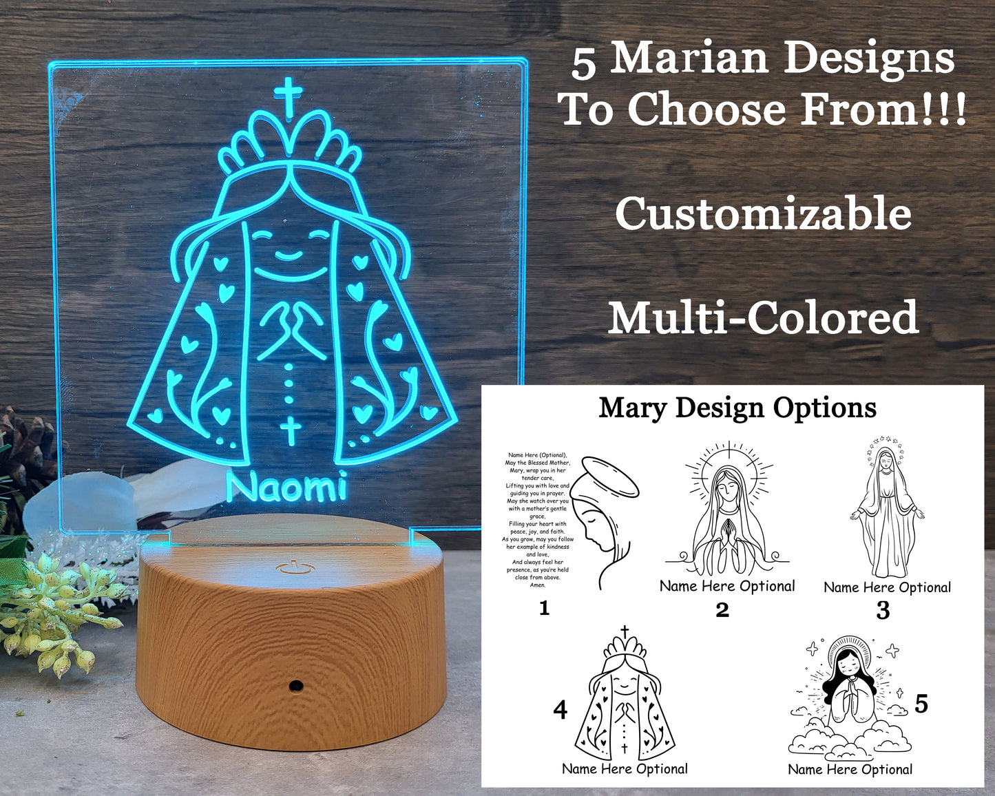 Engraved Night Light - Customizable Mary Designs